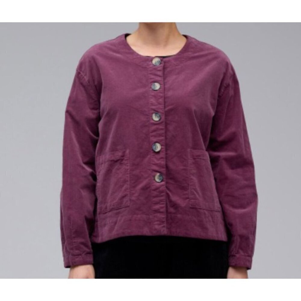 cut loose Plum Button-Front Bomber Jacket